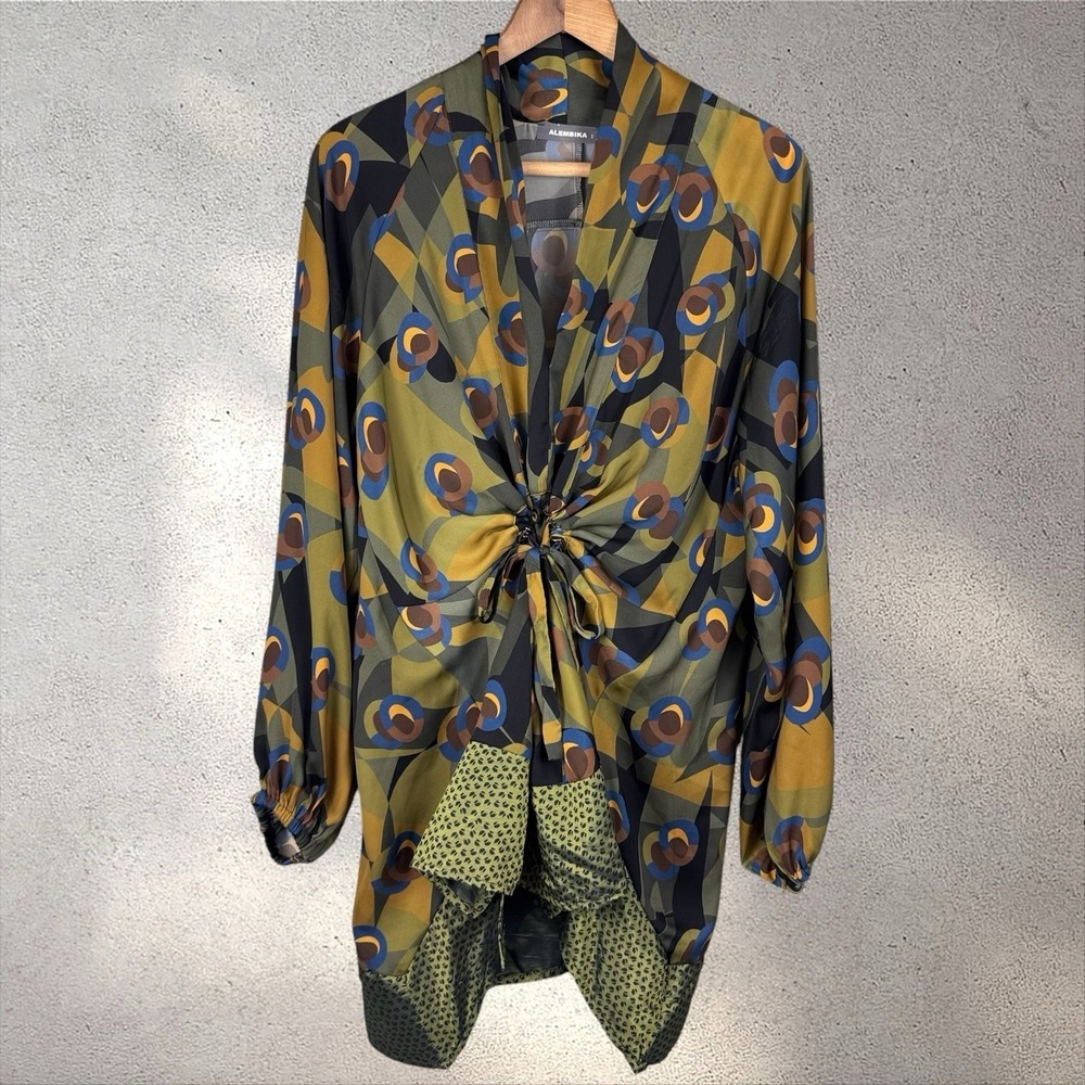 Alembika Satin Abstract Geometric Tunic Top Blouse Dress Sz S Lagenlook Boho - Picture 3 of 7